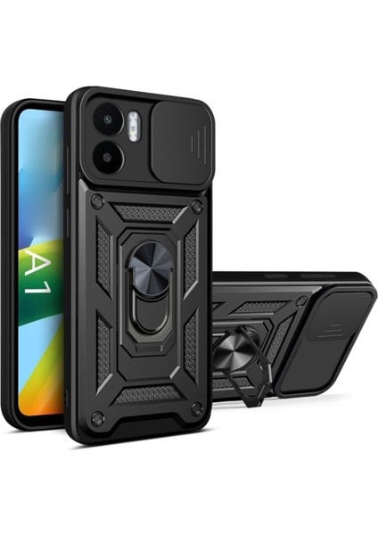 Xiaomi Redmi A1 Kılıf Kamera Korumalı Sürgülü Yüzüklü Armor Military Tank Koruyucu Kapak