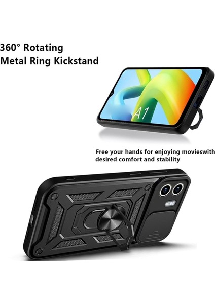Xiaomi Redmi A1 Kılıf Kamera Korumalı Sürgülü Yüzüklü Armor Military Tank Koruyucu Kapak fiyatları