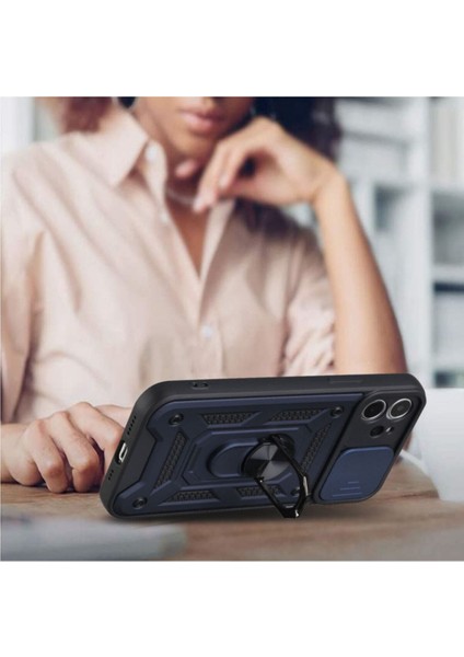 Apple iPhone 7 Uyumlu Kılıf Kamera Korumalı Sürgülü Yüzüklü Armor Military Tank Zırh