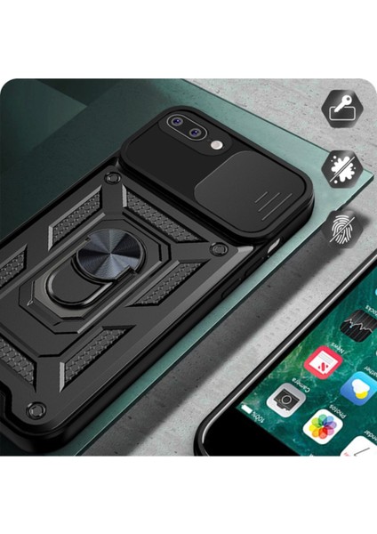 Apple iPhone 7 Uyumlu Kılıf Kamera Korumalı Sürgülü Yüzüklü Armor Military Tank Zırh