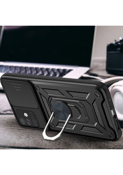 Oppo A74 Uyumlu Kılıf Kamera Korumalı Sürgülü Yüzüklü Armor Military Tank Zırh