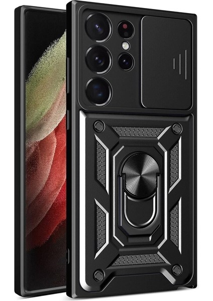 Samsung Galaxy S23 Ultra Uyumlu Kılıf Kamera Korumalı Sürgülü Yüzüklü Armor Military Tank Kapak
