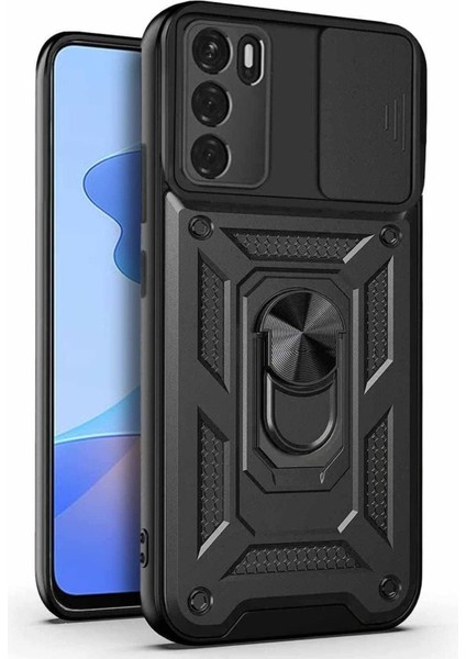 Oppo A16 Uyumlu Kılıf Kamera Korumalı Sürgülü Yüzüklü Armor Military Tank Zırhlı