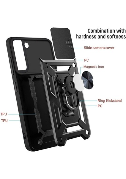 Samsung Galaxy S22 Plus Uyumlu Kılıf Kamera Korumalı Sürgülü Yüzüklü Armor Military Tank Zırhlı indirimleri