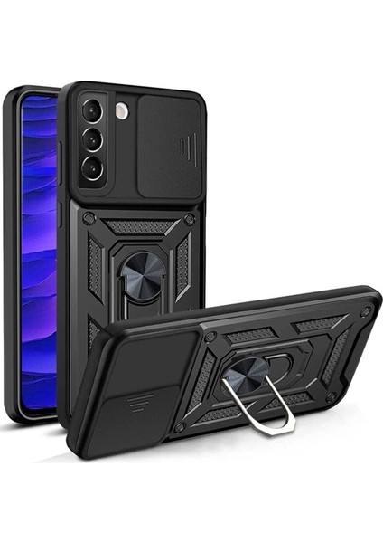 Samsung Galaxy S23 Uyumlu Kılıf Kamera Korumalı Sürgülü Yüzüklü Armor Military Tank Kapak