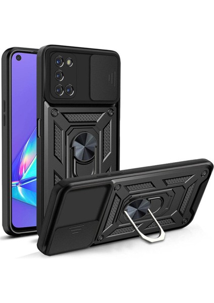 Oppo A55 4g Kılıf Kamera Korumalı Sürgülü Yüzüklü Armor Military Tank Koruyucu Kapak