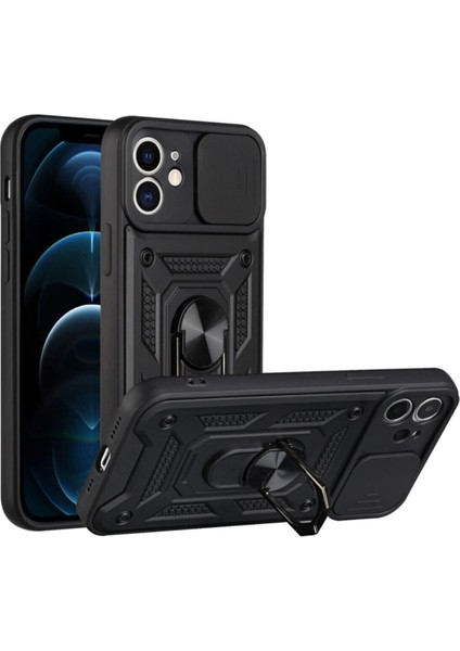 Apple iPhone 11 Uyumlu Kılıf Kamera Korumalı Sürgülü Yüzüklü Armor Military Tank Zırh