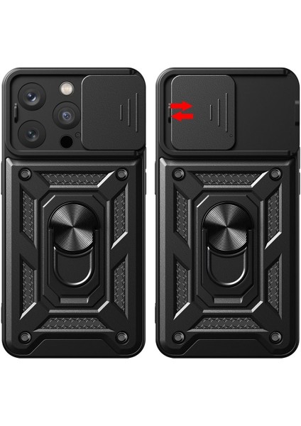 Apple iPhone 15 Pro Max Kılıf Kamera Korumalı Sürgülü Yüzüklü Armor Military Tank Kapak modelleri