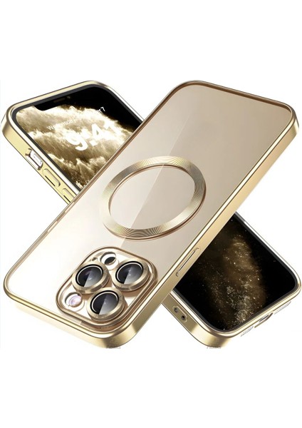 Apple iPhone 14 Pro Kılıf Logo Gösteren Parlak Kenarlı Kamera Lens Korumalı Şeffaf Omega Silikon Kapak