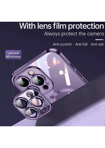 Apple iPhone 13 Pro Max Kılıf Kamera Lens Korumalı Magsafe Şarj Kilifi Şeffaf Renkli Yumuşak Kapak