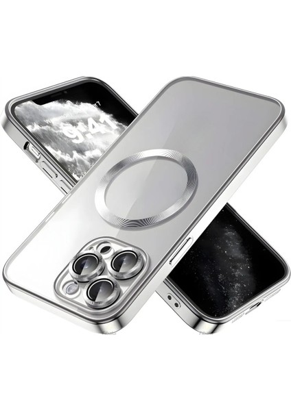 Apple iPhone 11 Pro Max Kılıf Logo Gösteren Parlak Kenarlı Kamera Lens Korumalı Şeffaf Omega Silikon Kapak