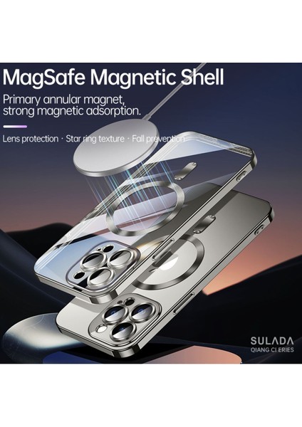 Apple iPhone 15 Pro Max Kamera Lens Korumalı Magsafe Şarj Kilifi Şeffaf Renkli Yumuşak Kılıf