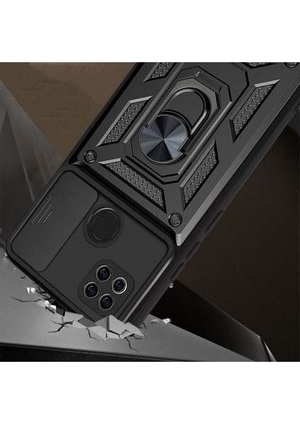 Oppo A15-A15S Uyumlu Kılıf Kamera Korumalı Sürgülü Yüzüklü Armor Military Tank Zırh fırsatları