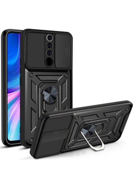 Xiaomi Redmi Note 8 Pro Uyumlu Kılıf Kamera Korumalı Sürgülü Yüzüklü Armor Military Tank Zırh