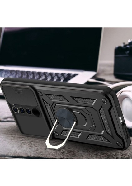 Xiaomi Redmi Note 8 Pro Uyumlu Kılıf Kamera Korumalı Sürgülü Yüzüklü Armor Military Tank Zırh