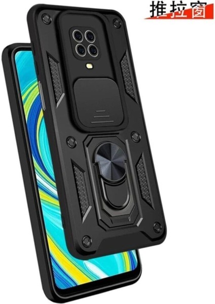 Xiaomi Redmi Note 9 Uyumlu Kılıf Kamera Korumalı Sürgülü Yüzüklü Armor Military Tank Zırh