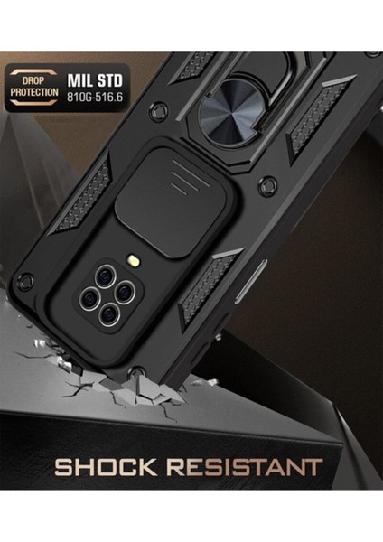 Xiaomi Redmi Note 9 Uyumlu Kılıf Kamera Korumalı Sürgülü Yüzüklü Armor Military Tank Zırh