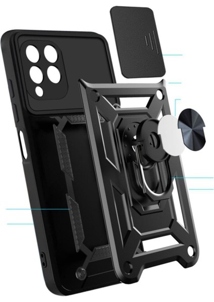 Xiaomi Redmi Note 9 Uyumlu Kılıf Kamera Korumalı Sürgülü Yüzüklü Armor Military Tank Zırh