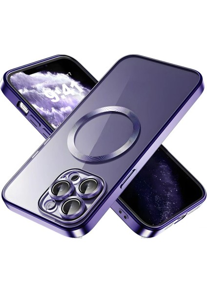 Apple iPhone 14 Pro Kılıf Logo Gösteren Parlak Kenarlı Kamera Lens Korumalı Şeffaf Omega Silikon Kapak