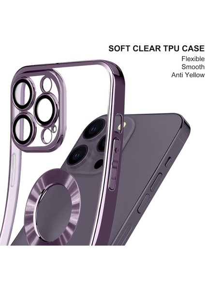 Apple iPhone 14 Pro Kılıf Logo Gösteren Parlak Kenarlı Kamera Lens Korumalı Şeffaf Omega Silikon Kapak modelleri