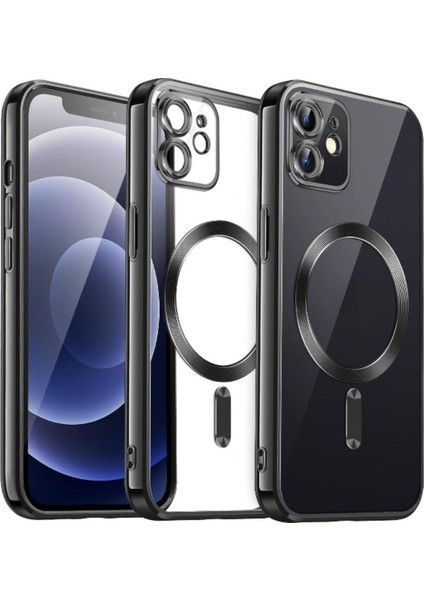 Apple iPhone 12 Kılıf Kamera Lens Korumalı Magsafe Şarj Kilifi Şeffaf Renkli Yumuşak Kapak
