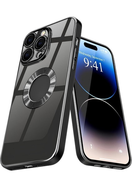 Apple iPhone 14 Pro Max Kılıf Logo Gösteren Parlak Kenarlı Kamera Lens Korumalı Şeffaf Omega Silikon Kapak fırsatları