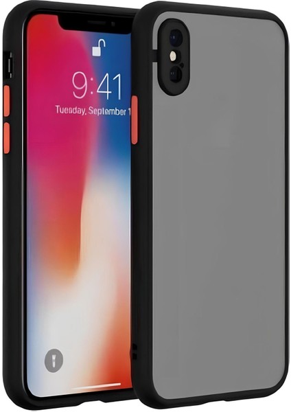 Apple iPhone XS Kılıf Kamera Korumalı Mat Renkli Buzlu Hux Silikon Siyah
