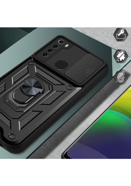 Xiaomi Redmi Note 8 Uyumlu Kılıf Kamera Korumalı Sürgülü Yüzüklü Armor Military Tank Zırh