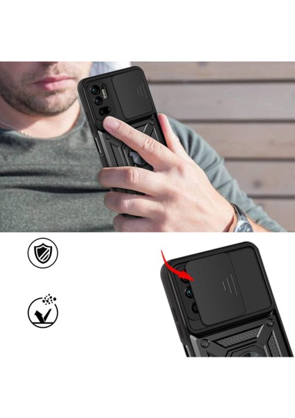 Xiaomi Poco M3/xiaomi Redmi 9t Uyumlu Kılıf Kamera Korumalı Sürgülü Yüzüklü Armor Military Tank Zırh