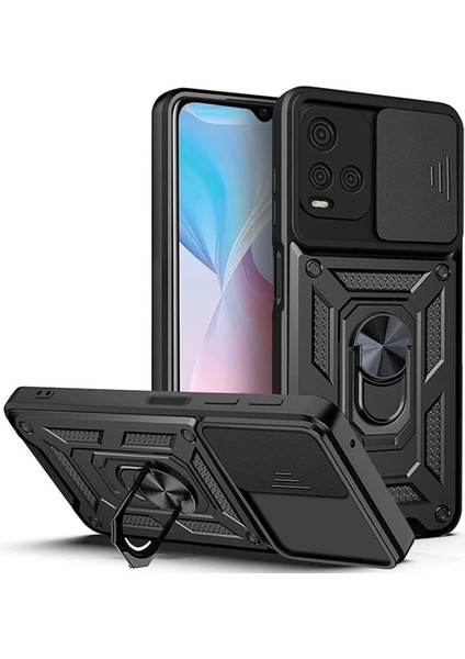 Vivo Y21 Uyumlu Kılıf Kamera Korumalı Sürgülü Yüzüklü Armor Military Tank Zırhlı