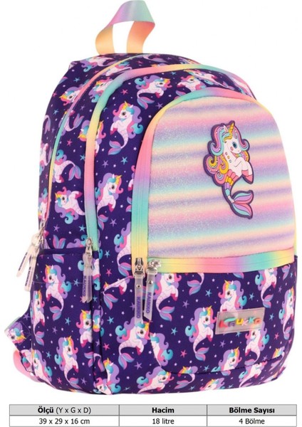 Üç Bölmeli Kız Çocuk Ilkokul Sırt Çantası (L5228) - Mor - Kauçuk Unicorn fırsatları