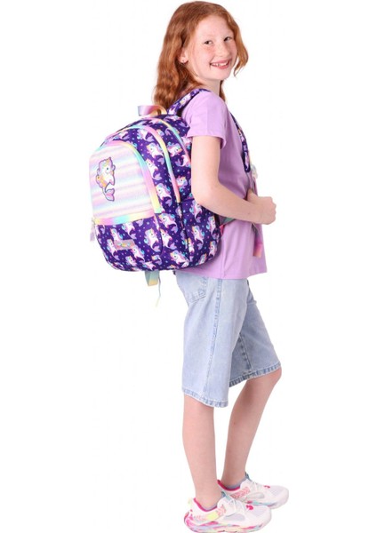 Üç Bölmeli Kız Çocuk Ilkokul Sırt Çantası (L5228) - Mor - Kauçuk Unicorn indirimleri