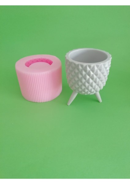 Ayaklı Tırtıklı Saksı + Üçlü Ayak Silikon Kalıp