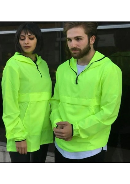 Erkek Siyah Fermuarlı Kanguru Cepli Yağmurluk