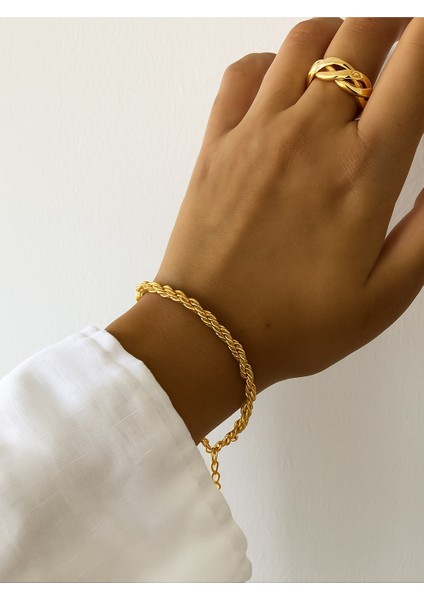 Altın Renk Burgu Unisex Çelik Bileklik - 3354