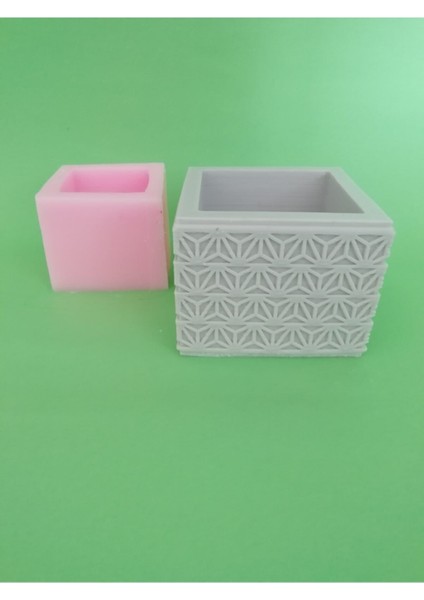 Kare Desenli Saksı 3 Silikon Kalıp