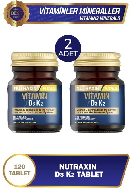 Asfstore Nutraxin Vitamin D3K2 1000 Iu 120 Tablet 2 Adet