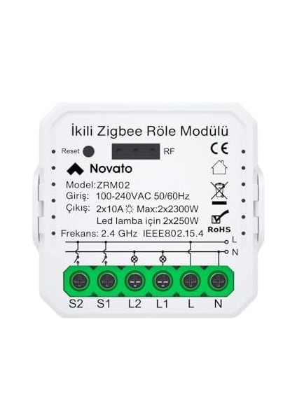 Mini Zigbee Iki Çıkışlı Anahtar (Tuya, Smart Life, Home Assistant, ZIGBEE2MQTT Uyumlu)
