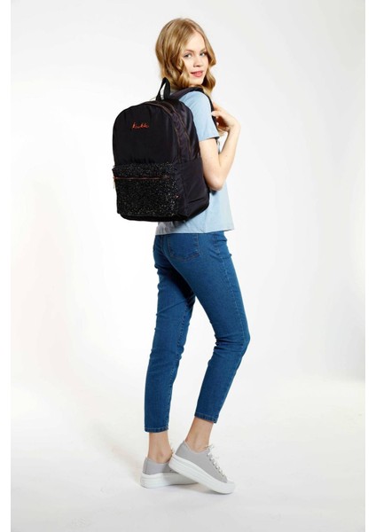 Bright Kız Çocuk Taşlı Siyah Üç Bölmeli Okul Çantası - K1807 fırsatları