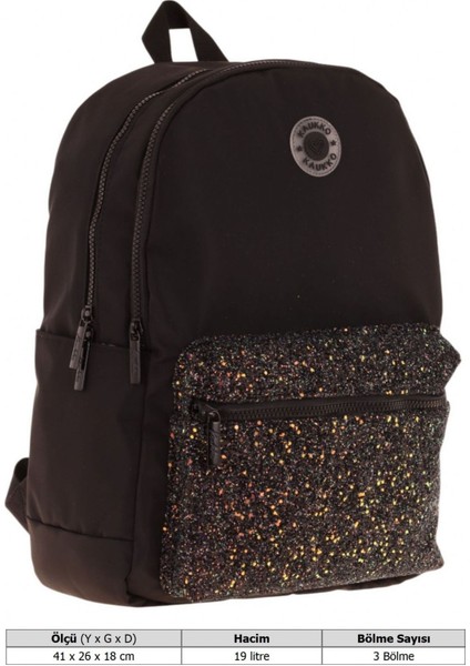 Bright Kız Çocuk Taşlı Siyah Üç Bölmeli Okul Çantası - K1807