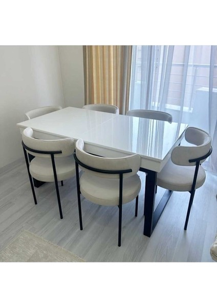 6'lı Teddy Sandalye Mutfak Sandalyesi Salon Sandalyesi Cafe (Masasız)Beyaz Tek Renk