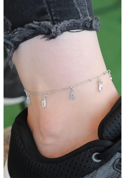 Silver Renk Ananas Figürlü Zirkon Taşlı Halhal