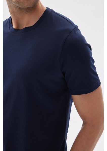 Slim Fit Dar Kesim Bisiklet Yaka %100 Pamuk 3'lü T-Shirt Paketi Lacivert - Lacivert - Lacivert fiyatları