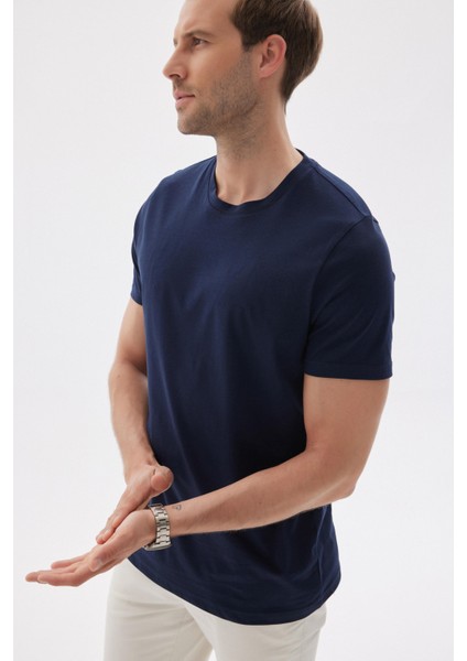 Slim Fit Dar Kesim Bisiklet Yaka %100 Pamuk 3'lü T-Shirt Paketi Lacivert - Lacivert - Lacivert modelleri