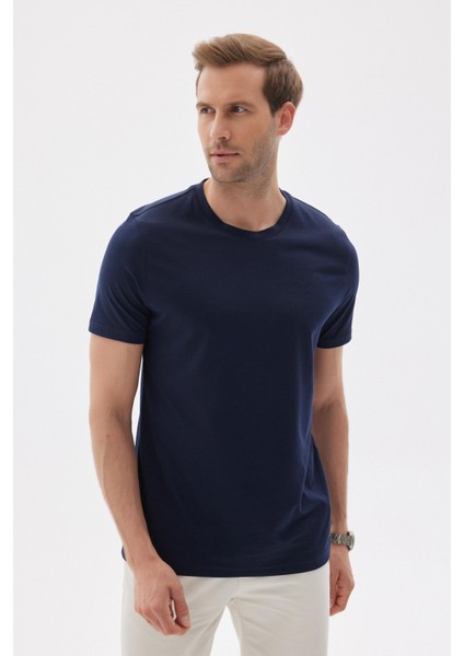 Slim Fit Dar Kesim Bisiklet Yaka %100 Pamuk 3'lü T-Shirt Paketi Lacivert - Lacivert - Lacivert fırsatları