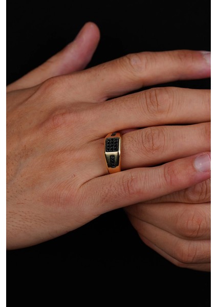 14 Ayar Altın Siyah Taşlı Erkek Yüzük 621