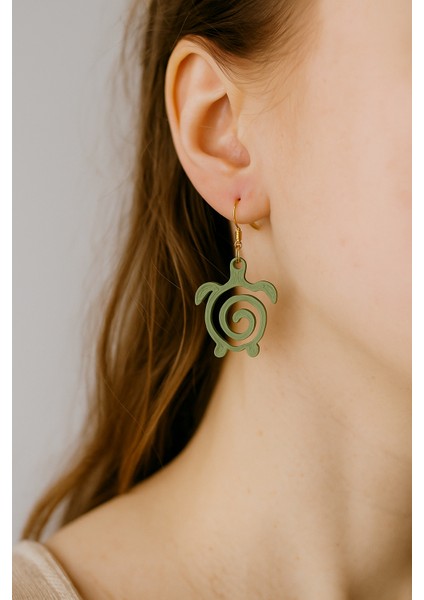 Kaplumbağa Figürlü Sallantılı Küpe - 3D Baskı El Yapımı Modern Aksesuar