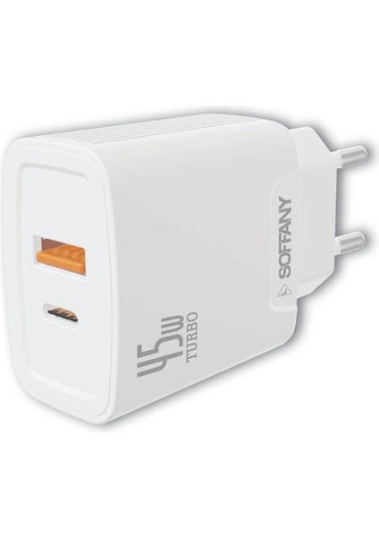 SY-214 45W Usb-A ve Usb-C Şarj Cihazı, Adaptör, Şarj Başlığı, Iki Girişli Şarj Cihazı Type