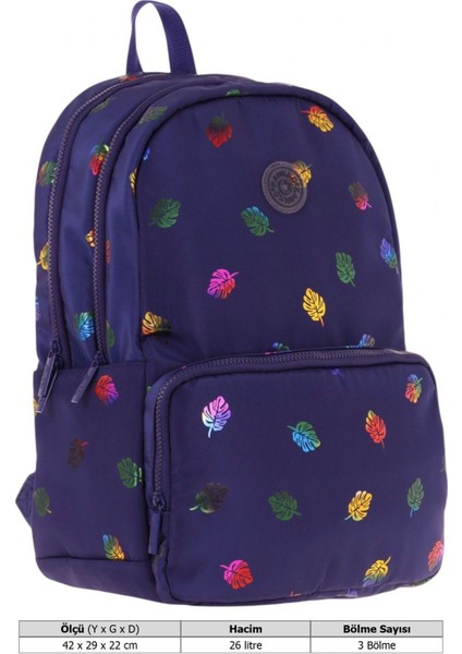 Shine Üç Bölmeli Lacivert Yaprak Desenli Sırt Çantası - K1778 fırsatları