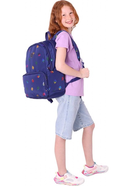 Shine Üç Bölmeli Lacivert Yaprak Desenli Sırt Çantası - K1778 indirimleri